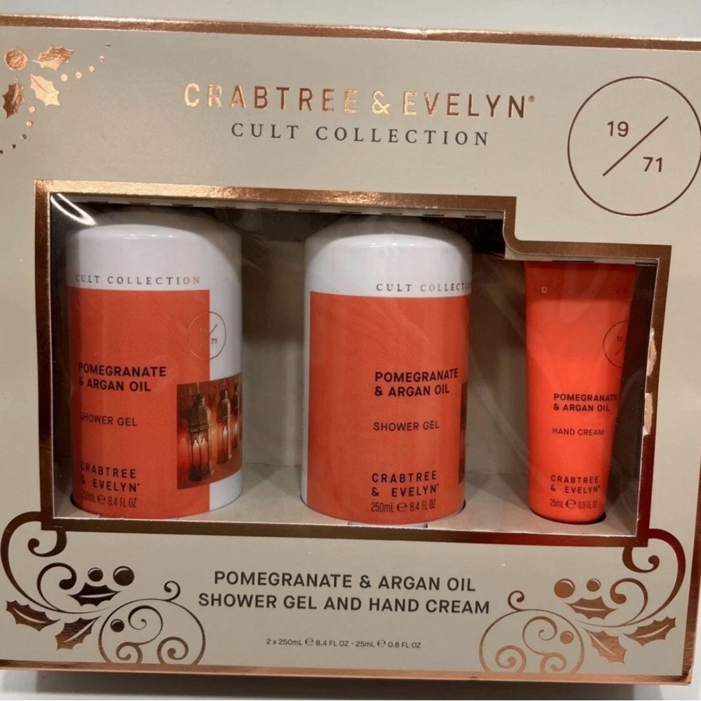 Crabtree and Evelyn Cult Collection 3 Pc Gift Set New Pomegranate and Argan Oil